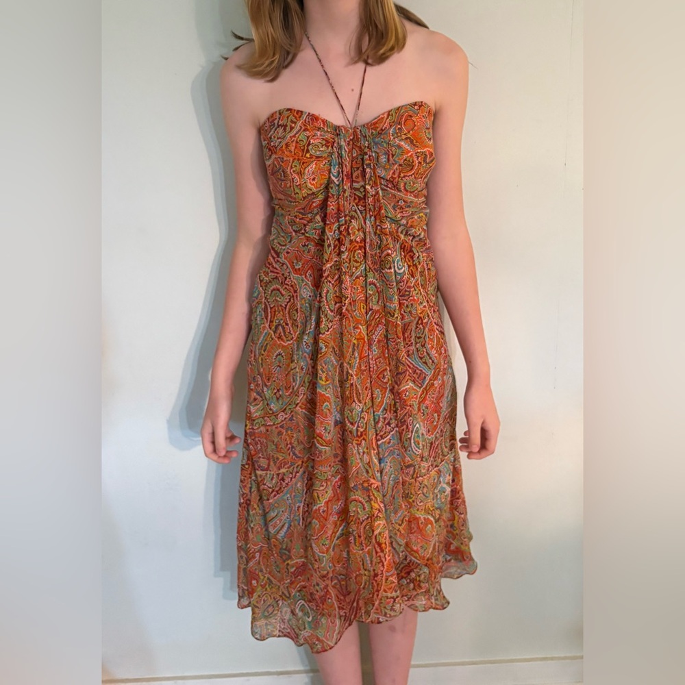 NWT, Shoshanna Silk Midi Dress, Halter and Heart Shaped Neckline, Size 4
